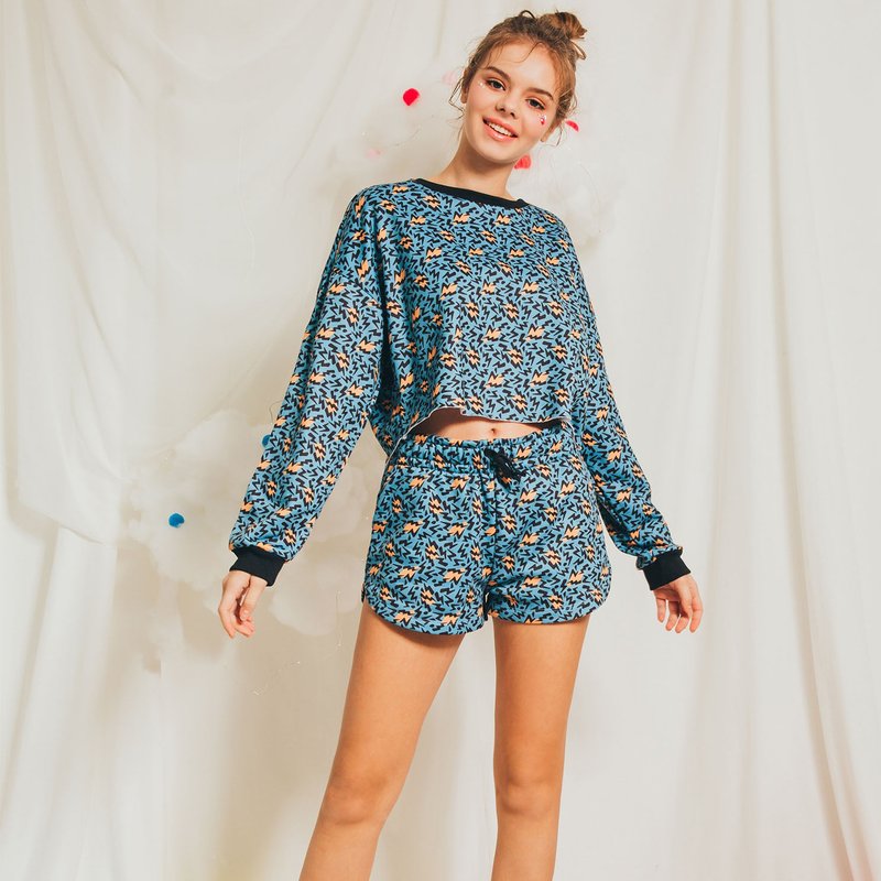 Leopard Lightning Knitted Long Sleeve Homewear Set/ Teal - Loungewear & Sleepwear - Other Man-Made Fibers Blue