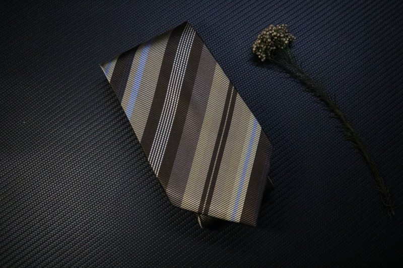 棕色拼復古金條紋領帶真絲商務紳士禮盒裝 - 領帶/領帶夾 - 絲．絹 多色