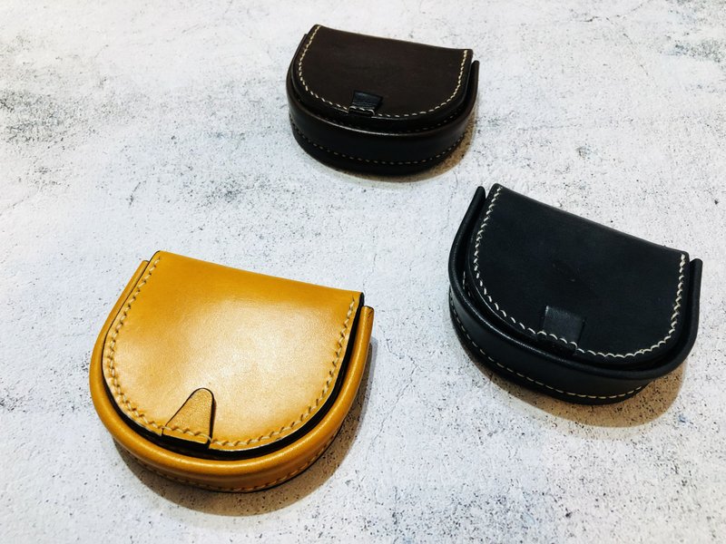 【客製化禮物】馬蹄型零錢包  牛皮  真皮全手縫 - 皮夾/長短夾/錢包 - 真皮 咖啡色