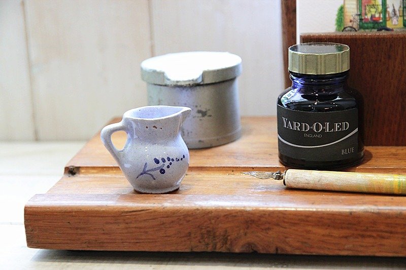 【Good day fetish】 German vintage hand-painted pottery small milk cans - Food Storage - Pottery Blue