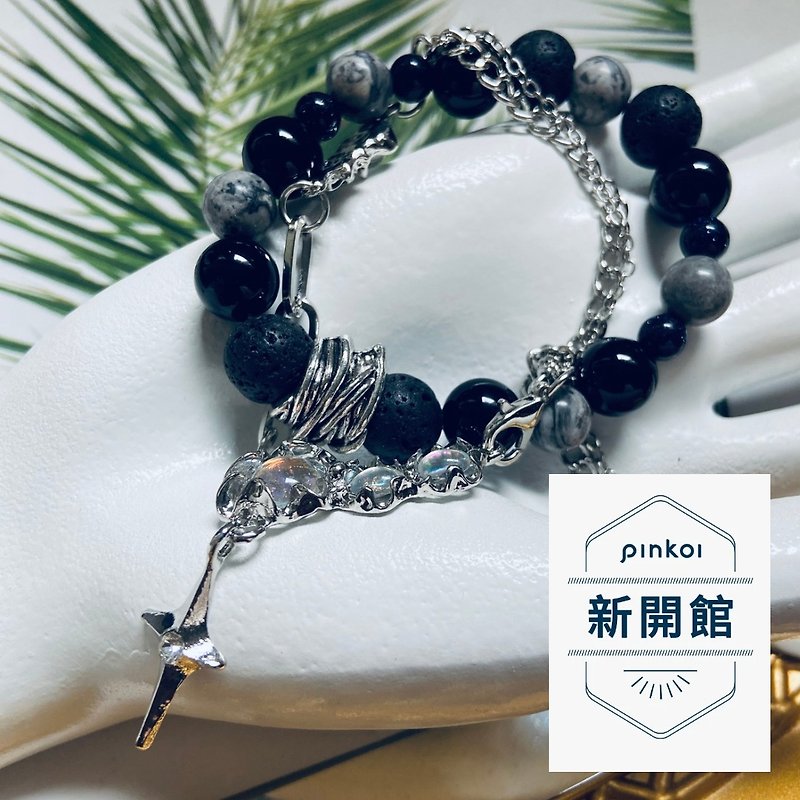 Dark style personalized crystal bracelet - Bracelets - Gemstone Black