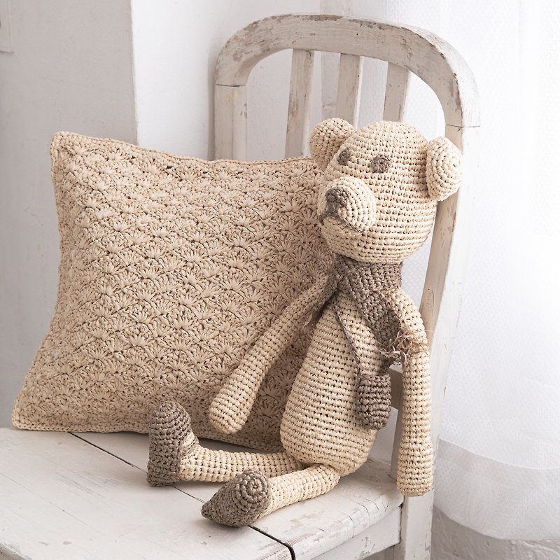 Ted the Bear - Hand Crochet Natural Raffia Amigurumi - Kids' Toys - Eco-Friendly Materials Khaki