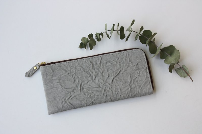 Pigskin slim wallet wrinkle light gray - Wallets - Genuine Leather Gray