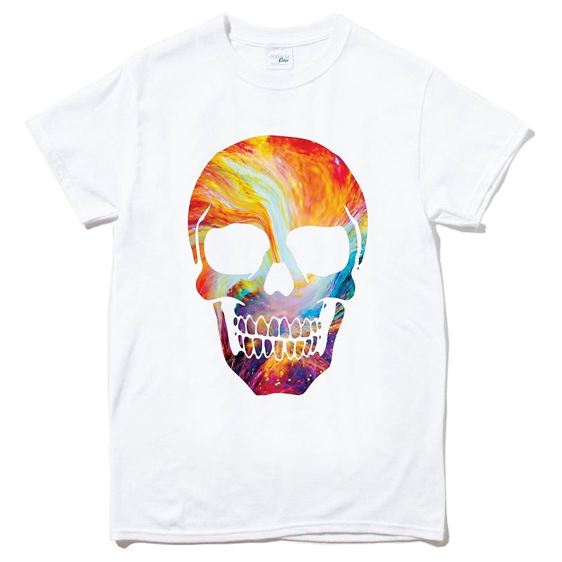 Skull Shot short-sleeved T-shirt white skull abstract text art design fashionable text fashion - Men's T-Shirts & Tops - Cotton & Hemp White