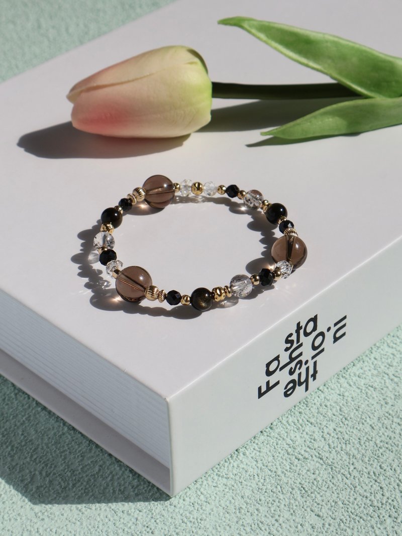 chestnut. Citrine Shining Diamond Stone 14KGF Crystal Ore Design Bracelet - สร้อยข้อมือ - คริสตัล สีนำ้ตาล