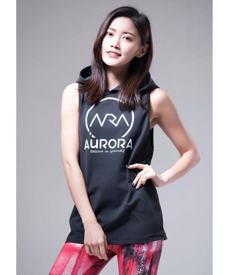 Aurora能量連帽背心/時尚黑 - 中性衛衣/T 恤 - 其他人造纖維 黑色