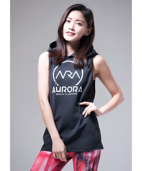 AURORA瑜珈運動服飾 Aurora能量連帽背心/時尚黑