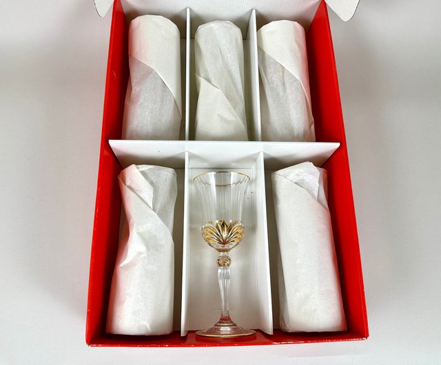 ヴィンテージ クリスタル ワイングラス 金メッキ 6個入り クリスタル