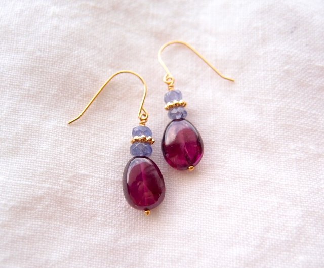 K14gf】Rhodolite Garnet Earrings ロードライトガーネット