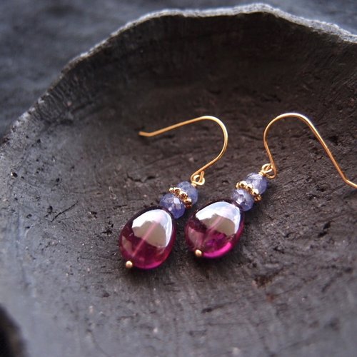 K14gf】Rhodolite Garnet Earrings ロードライトガーネット
