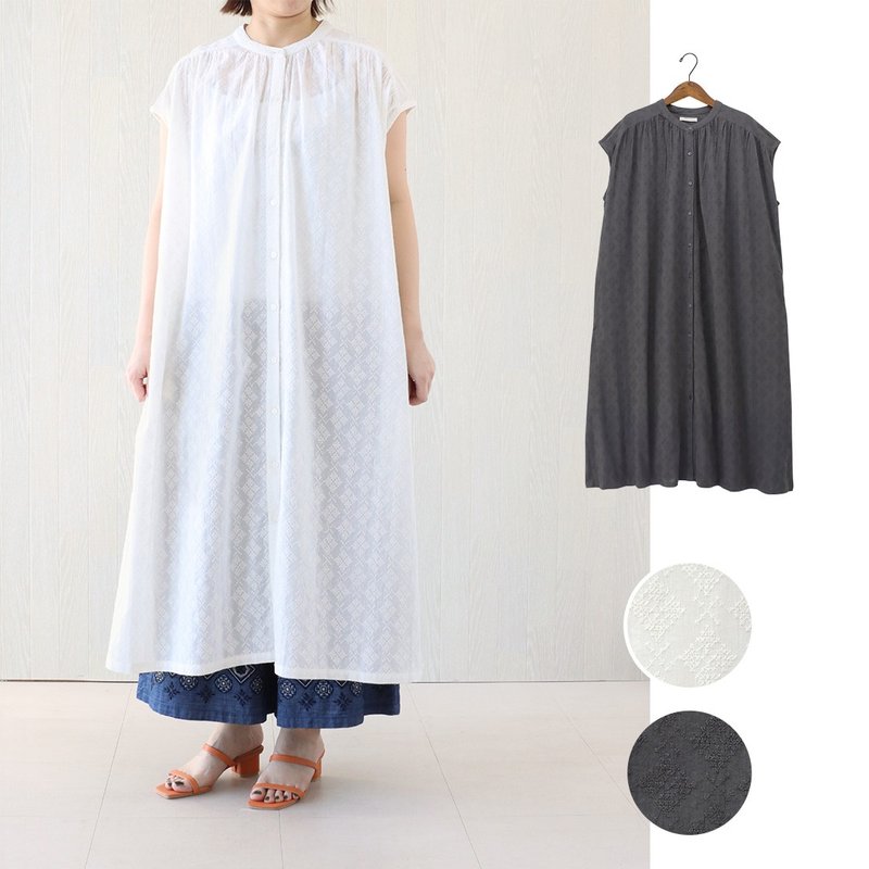 [Pre-order] Indian-made rhombus embroidered vest long skirt - Skirts - Cotton & Hemp White