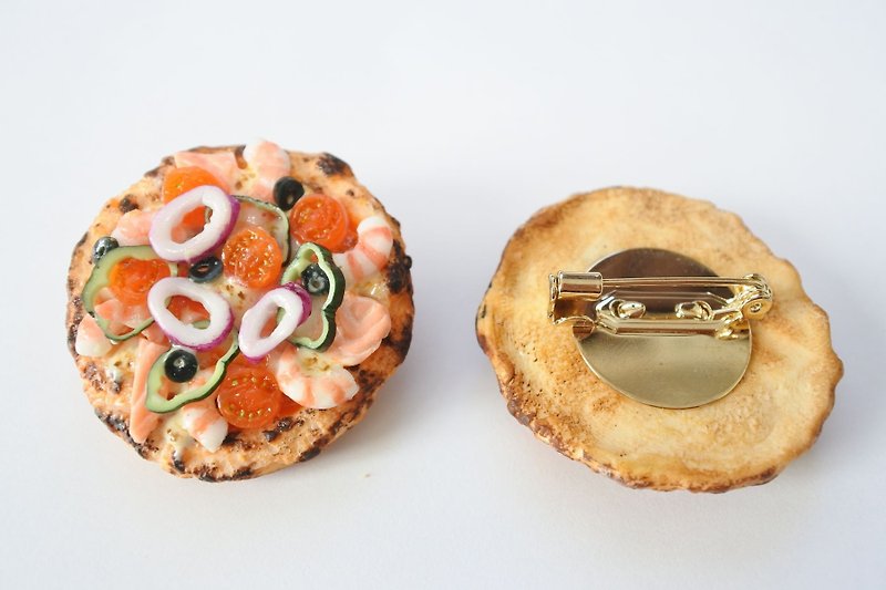 Miniature food,Seafood pizza brooch - Brooches - Clay Pink