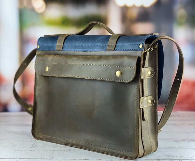 Personalized Leather Messenger Bag Men's Leather Briefcase