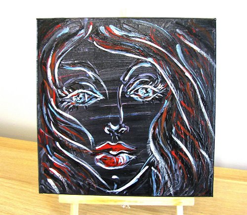 DCS-Art Abstract girl portrait in acrylic on stretched canvas home wall decoration