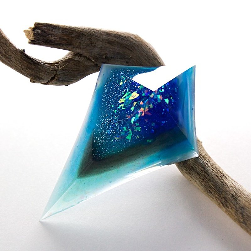 特大鋭角ピラミッドブローチ(氷河) - 胸針 - 其他材質 藍色