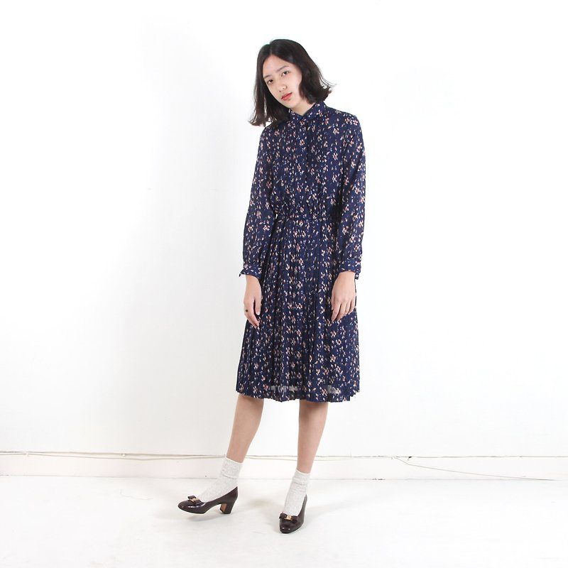Vintage】 【egg plant ripple painted printed vintage dress - One Piece Dresses - Polyester Blue
