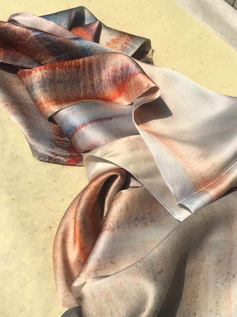 橙色雲海藝術絲巾 - 絲巾 - 絲．絹 