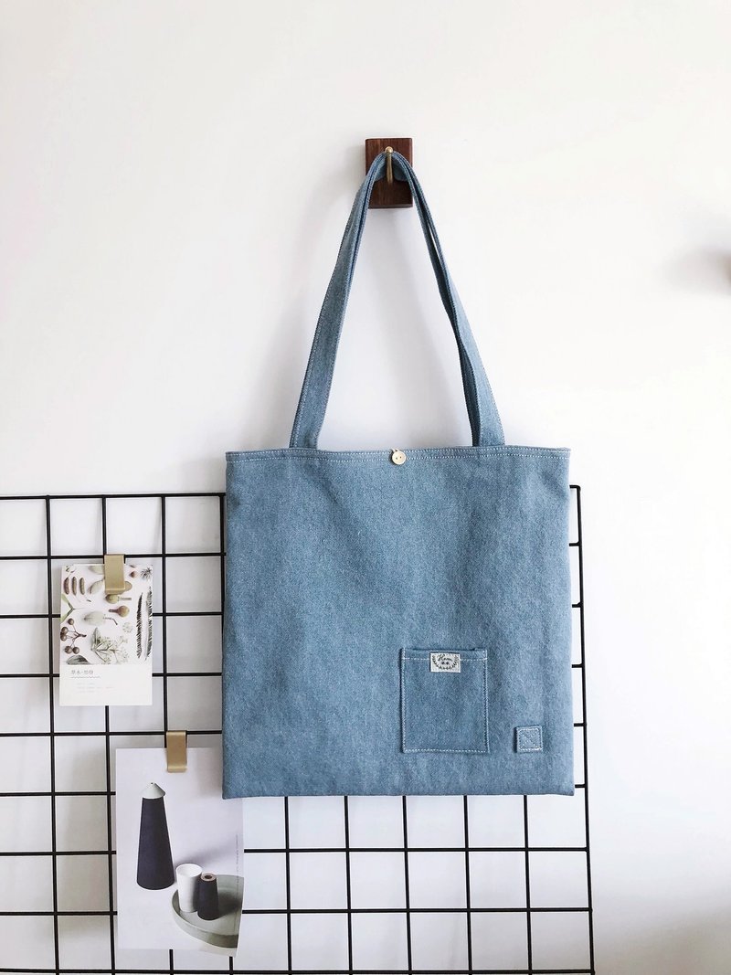 Hechumu Hemu series Japanese literature and art fresh denim single shoulder big bag - Messenger Bags & Sling Bags - Cotton & Hemp Blue