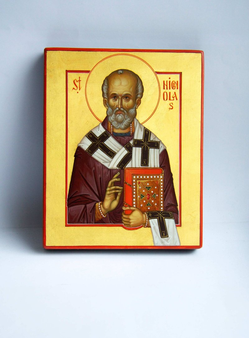 hand painted orthodox wood icon holy Saint Nicholas pocket size miniature - 其他 - 木頭 金色