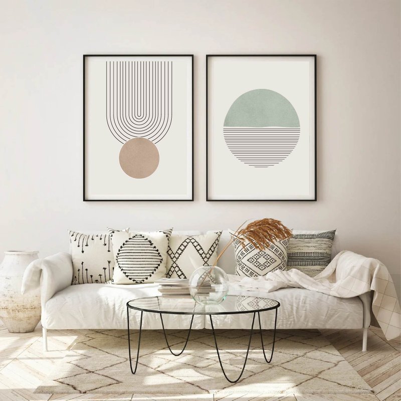 Electronic file set of 2 posters, abstract wall art, pastel color home