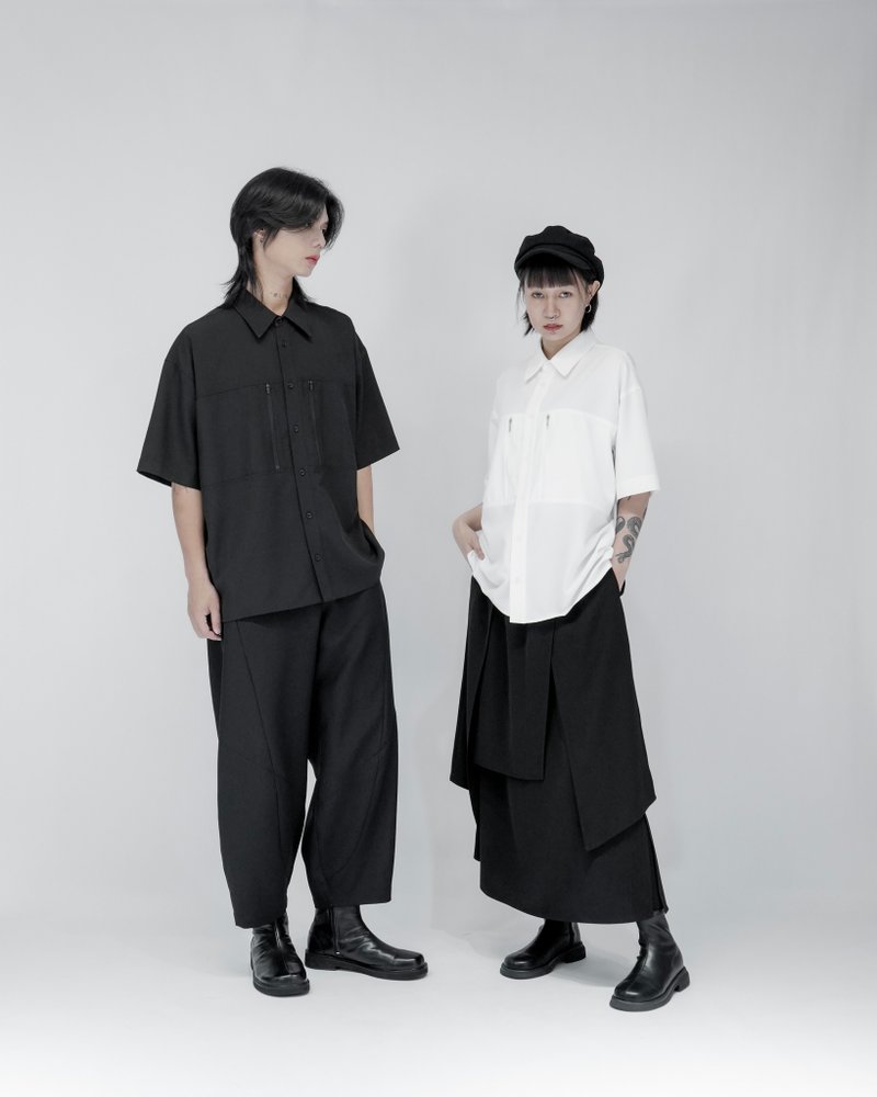 MUKK DESIGN 拉鍊口袋襯衫-黑 - 男襯衫/休閒襯衫 - 聚酯纖維 黑色