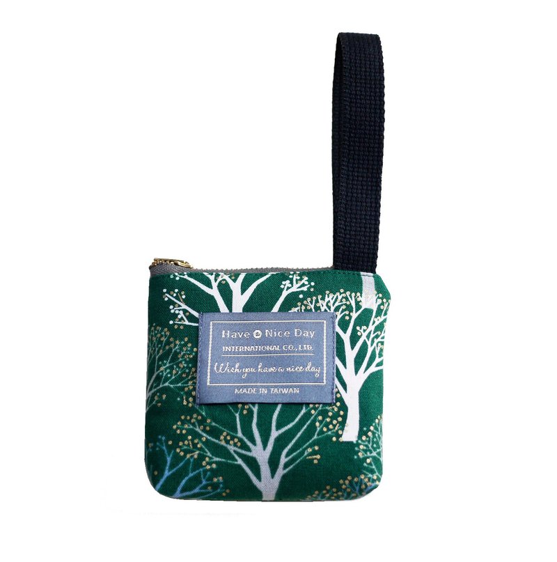 Have A Nice Day【Take away with your heart】 Handle key coin purse-Green Cong Starry Night Rain - กระเป๋าใส่เหรียญ - ผ้าฝ้าย/ผ้าลินิน สีเขียว