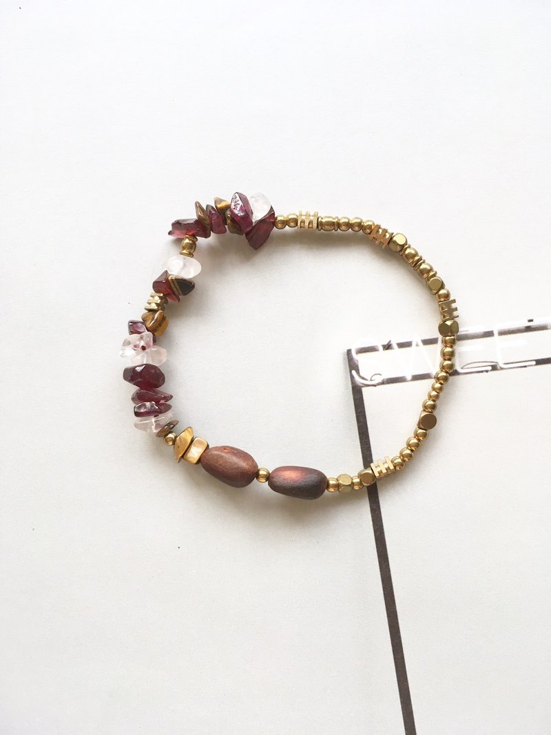 | Hey natural stone | rose quartz pine pomegranate red Bronze bracelet - Bracelets - Gemstone Brown