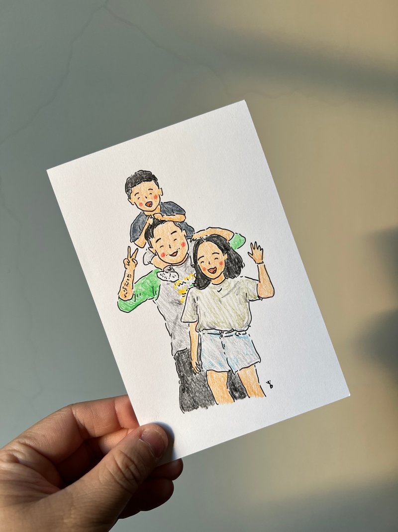 插畫人像似顏繪 / 3人 / 明信片【客製化禮物】 - 似顏繪/客製畫 - 紙 多色
