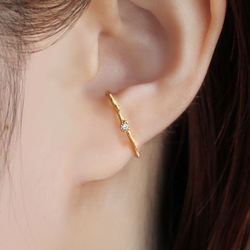 Branche stone ear cuff - 耳環/耳夾/耳骨夾 - 純銀 金色