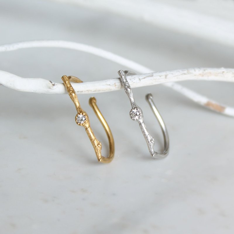 Branche stone ear cuff - 耳環/耳夾/耳骨夾 - 純銀 金色