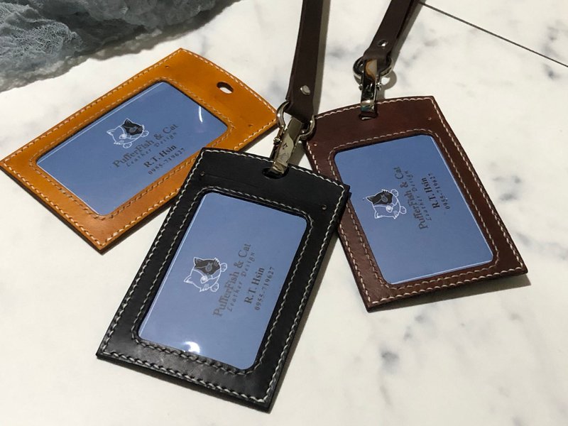 Double-layer two-card straight identification card cover, fully hand-stitched, hand-dyed imported vegetable-tanned leather - ID & Badge Holders - Genuine Leather Black