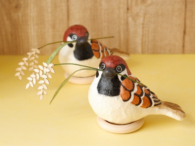 Japanese paper interior decoration sparrow and rice ornament / Autumn interior decoration - Items for Display - Other Materials Brown