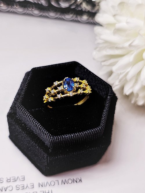 Luien路安翡翠 高貴|皇室藍寶|緬甸天然高級鑽石切割藍寶石5.3mm純銀戒指