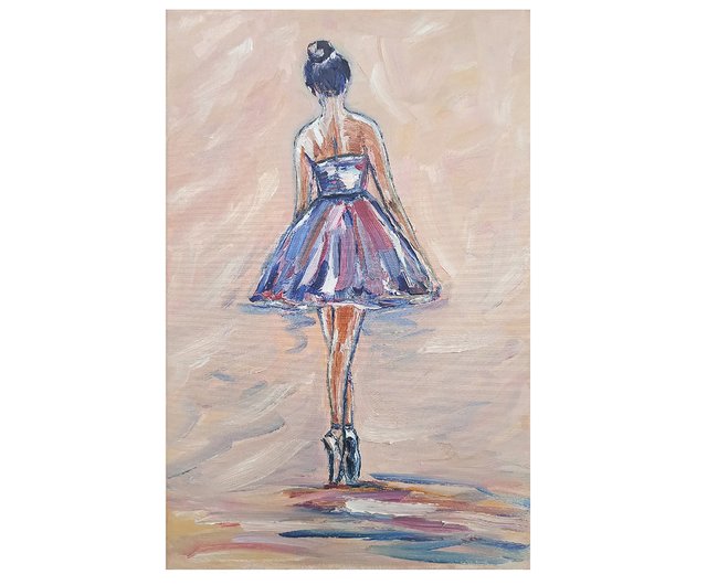 女の子の絵画バレエインパストバレリーナキャンバス女性ドレス