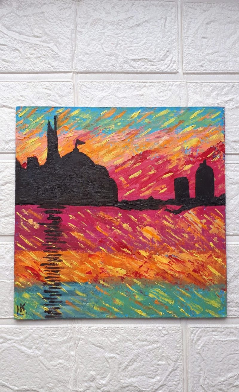 Embrace of Venice Painting, Mini Art Series, Seascape Art, 威尼斯的拥抱绘画 迷你艺术系列 - Wall Décor - Other Materials Multicolor