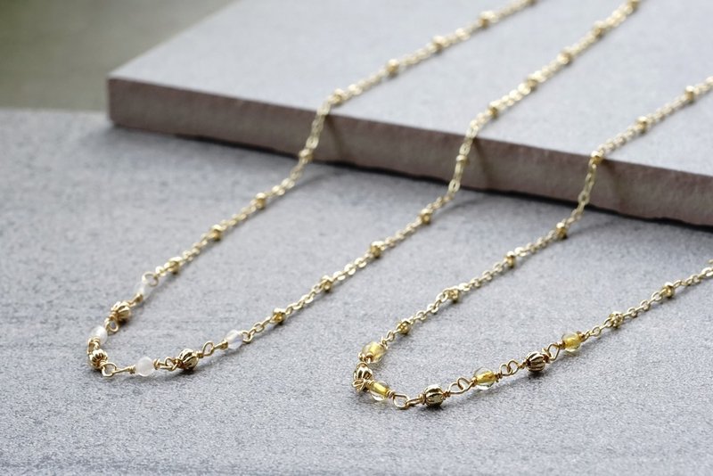 Interval - 14K Gold Plated Moonstone/Golden Crystal Stone Necklace - สร้อยข้อมือ - เครื่องประดับพลอย หลากหลายสี