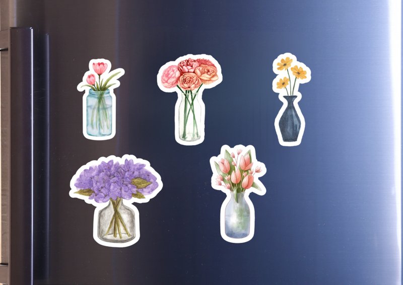 Fridge Magnet Set or Sticker Set - Floral Themed Fridge Magnet Set - 5 Pieces - Watercolor Garden - แม็กเน็ต - วัสดุอื่นๆ หลากหลายสี