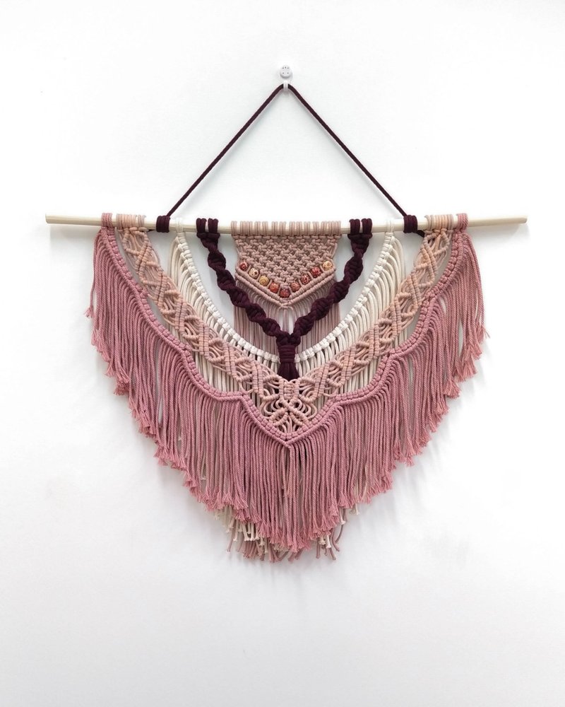 Macrame Wall Hanging Handwoven Bohemian Style Decorative Wall Hanging 【Misha】 - Wall Décor - Cotton & Hemp Pink