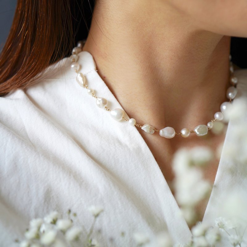 14kgf MIX pearl mantel necklace 38 - Collar Necklaces - Pearl White