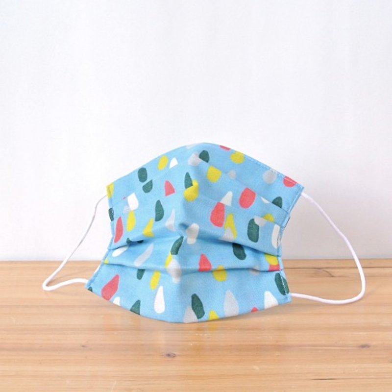 可洗滌、舒適且可愛的手工立體口罩 Rain Drops Blue 日本製造 交換禮物 | TEMARIYA - 口罩/口罩收納套 - 棉．麻 藍色
