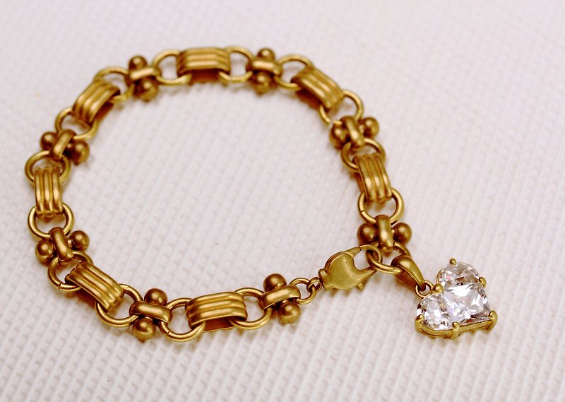 Brass Chain With Gemstone  Heart Pendant - Bracelets - Gemstone Purple