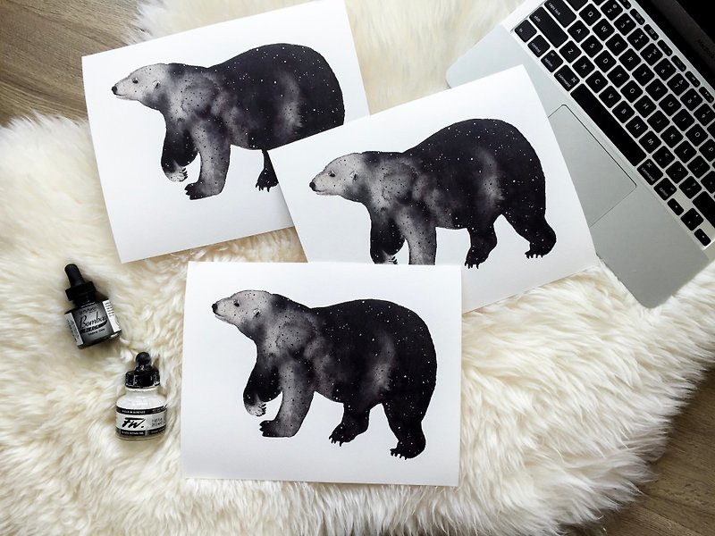 Bear in Ink 10x8 inches Watercolor Art Print - โปสเตอร์ - กระดาษ 