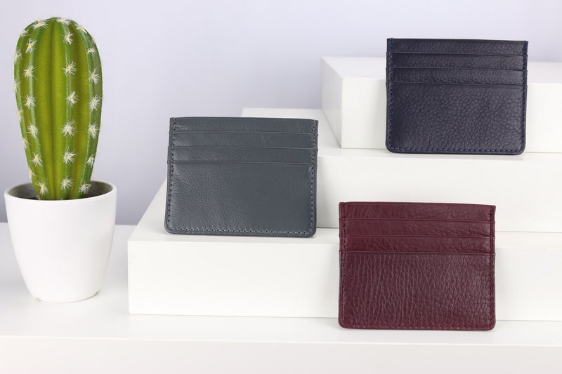 C006 Card Case Wallet - Red wine- Genuine leather - 錢包/皮夾/長短夾 - 真皮 紫色