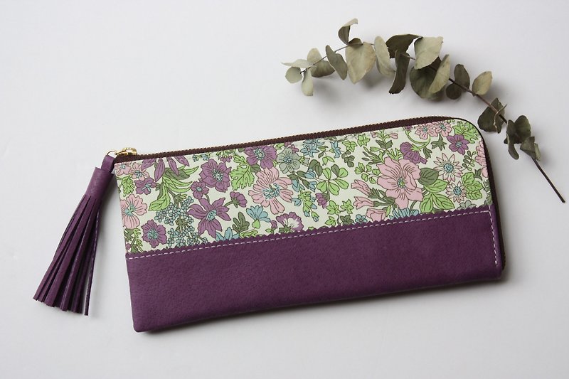 リバティープリント×本革の長財布　バイオレット - 銀包 - 真皮 紫色