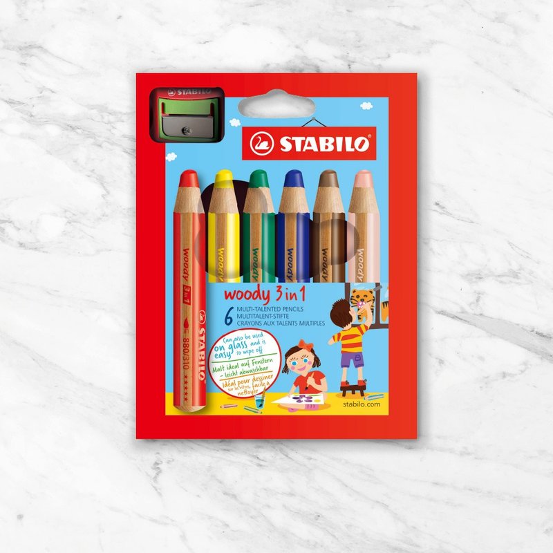 【stabilo】woody 3 in 1可水洗水彩粉臘筆6色紙盒組(原廠正貨) - 其他 - 其他材質 多色
