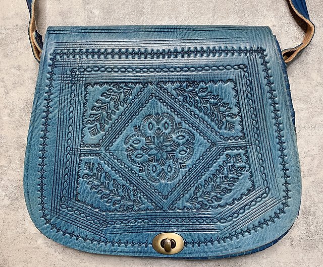 Moroccan Leather Bag: Blue