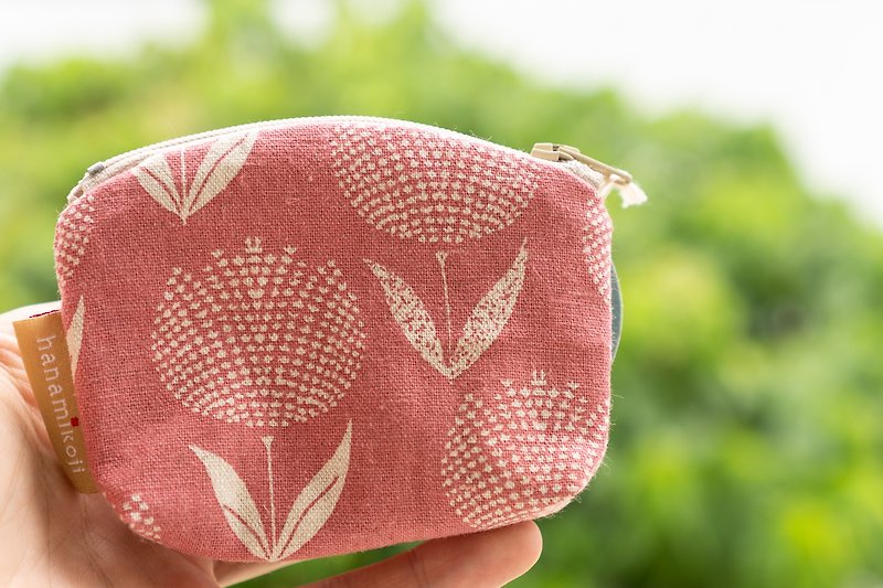 Sold out | Little flower language. Tender pink coin purse. Japanese flower cloth production. Cute little things - กระเป๋าใส่เหรียญ - ผ้าฝ้าย/ผ้าลินิน สึชมพู
