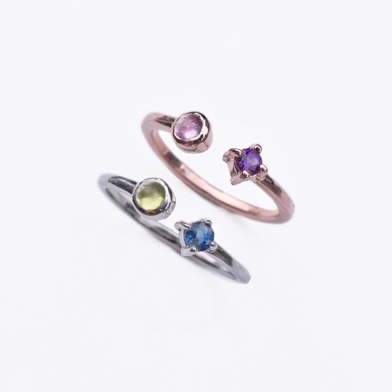Amethyst / Blue topaz / Peridot ring, minim twin model, code R346 #minimtwin - 戒指 - 純銀 