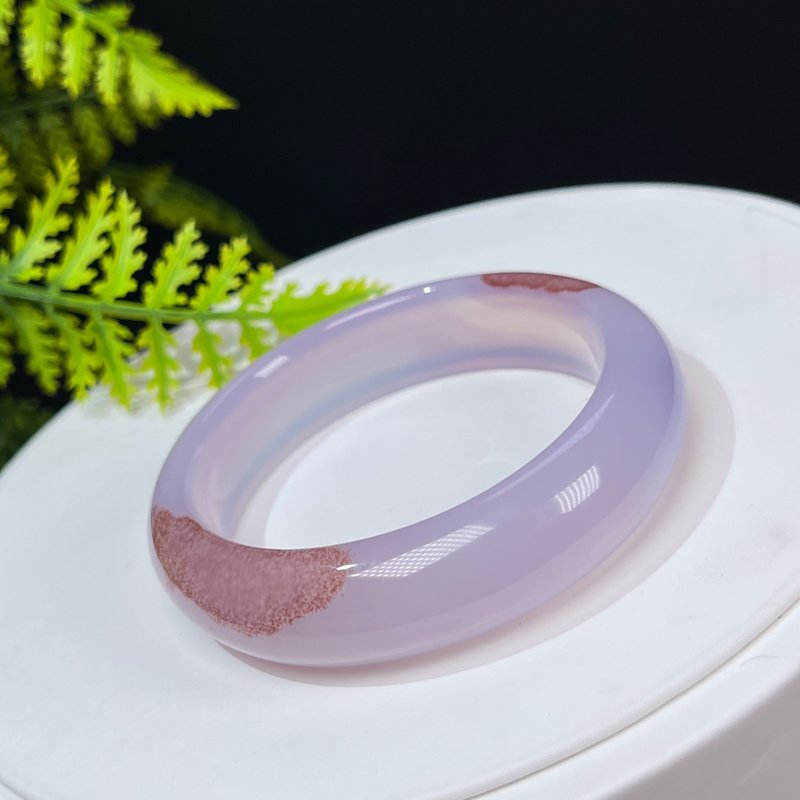 稀有冰紫朱砂瑪瑙手鐲53MM 起光飄花朱砂點玉髓手環 水潤驚艷大氣 - 手鍊/手環 - 半寶石 紫色