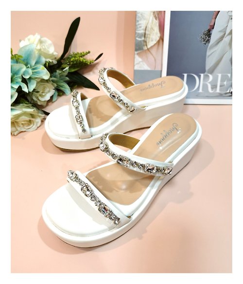 jnoppon White Platform Sandals For The Bride - Bridal Shoes - Party Shoes
